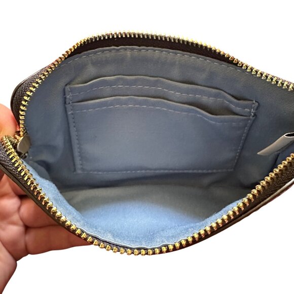 Coach Signature Monogram Navy Blue Wristlet Pouch 6.5" X 4.5" Leather Womens - Picture 8 of 9